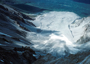 Photo shows a rock glacier taken from above in the Chugach Mountains, Alaska.