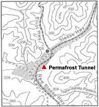 Contour map of the area surrounding the Permafrost Tunnel.